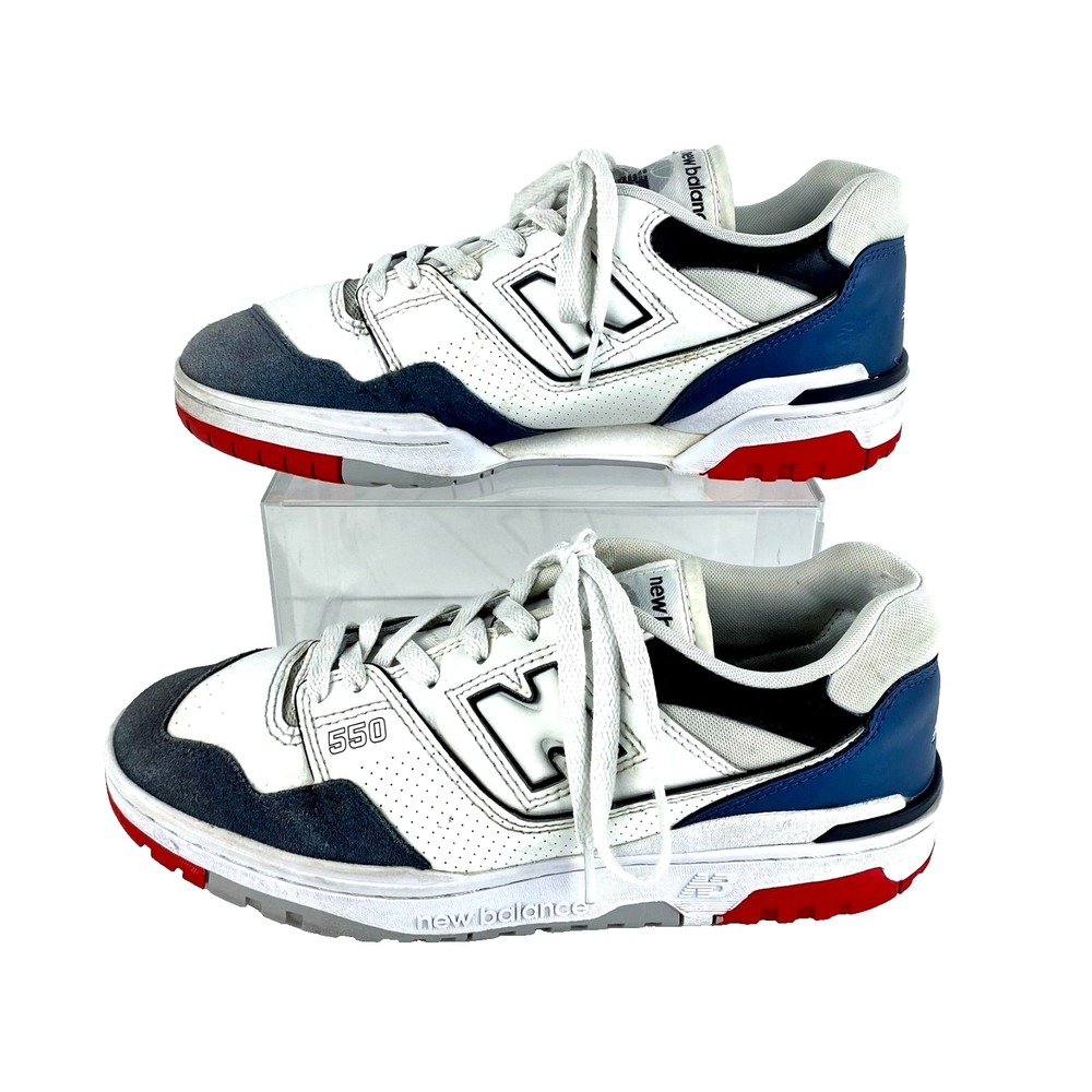 New Balance 550 Tennis Shoes Mens 8.5 D White Gray Navy Sports Sneakers Leather